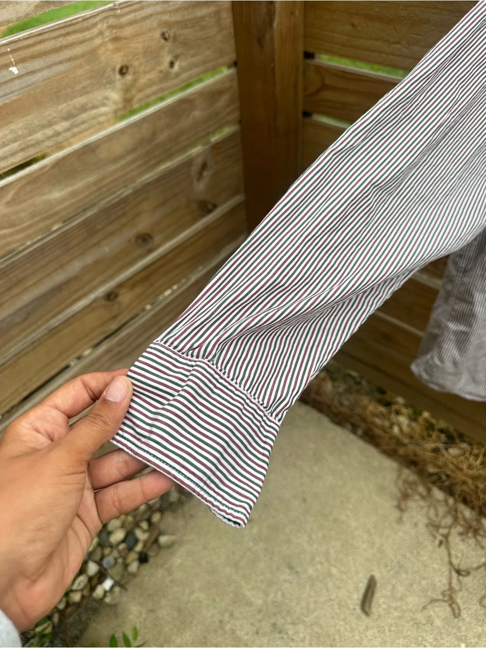 J. Crew Men’s Burgundy and White Striped Button-Down Shirt